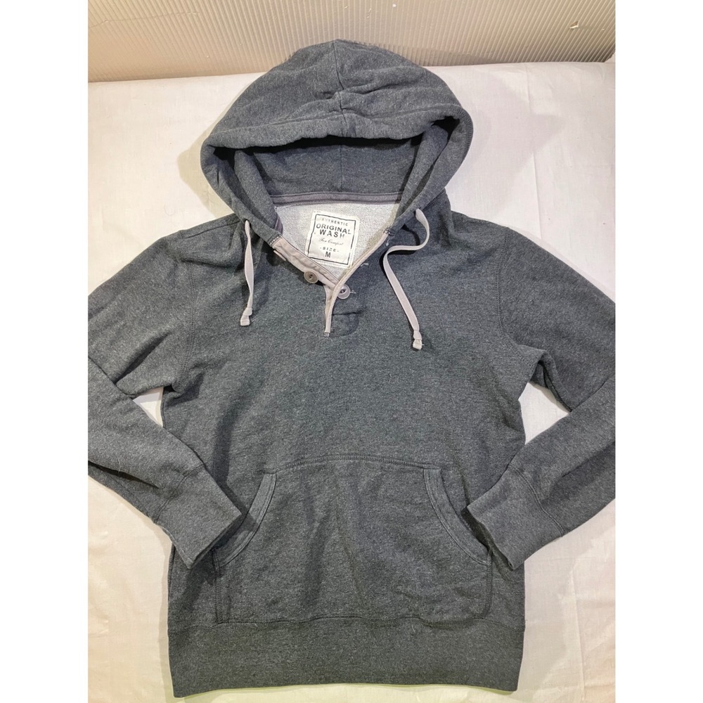 Uniqlo Authentic Original Wash Henley Hoodie Charcoal Gray Mens Sz M 346-053066